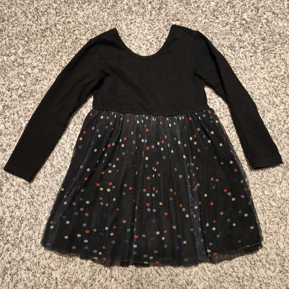 Hanna Andersson Black Tulle Dress with Colorful Dots 3T, 90 cm